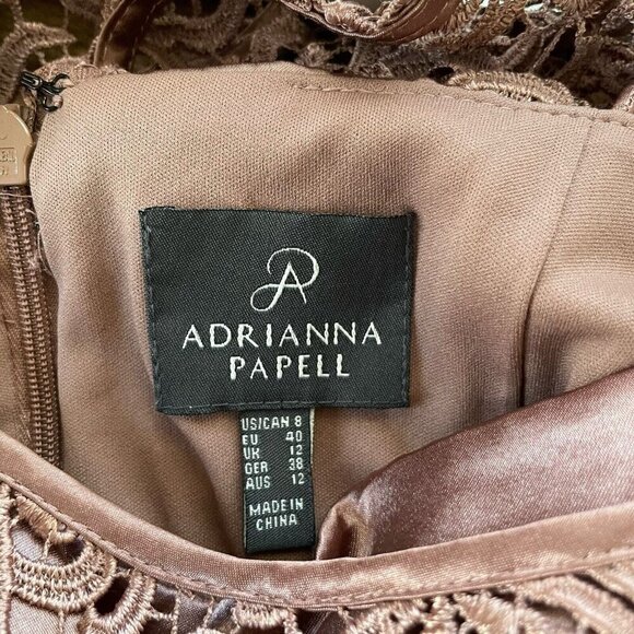 Adrianna Papell Womens Sheath Dress Sz 8 Mauve Crochet Lace Cocktail Cap Sleeve - Picture 9 of 9